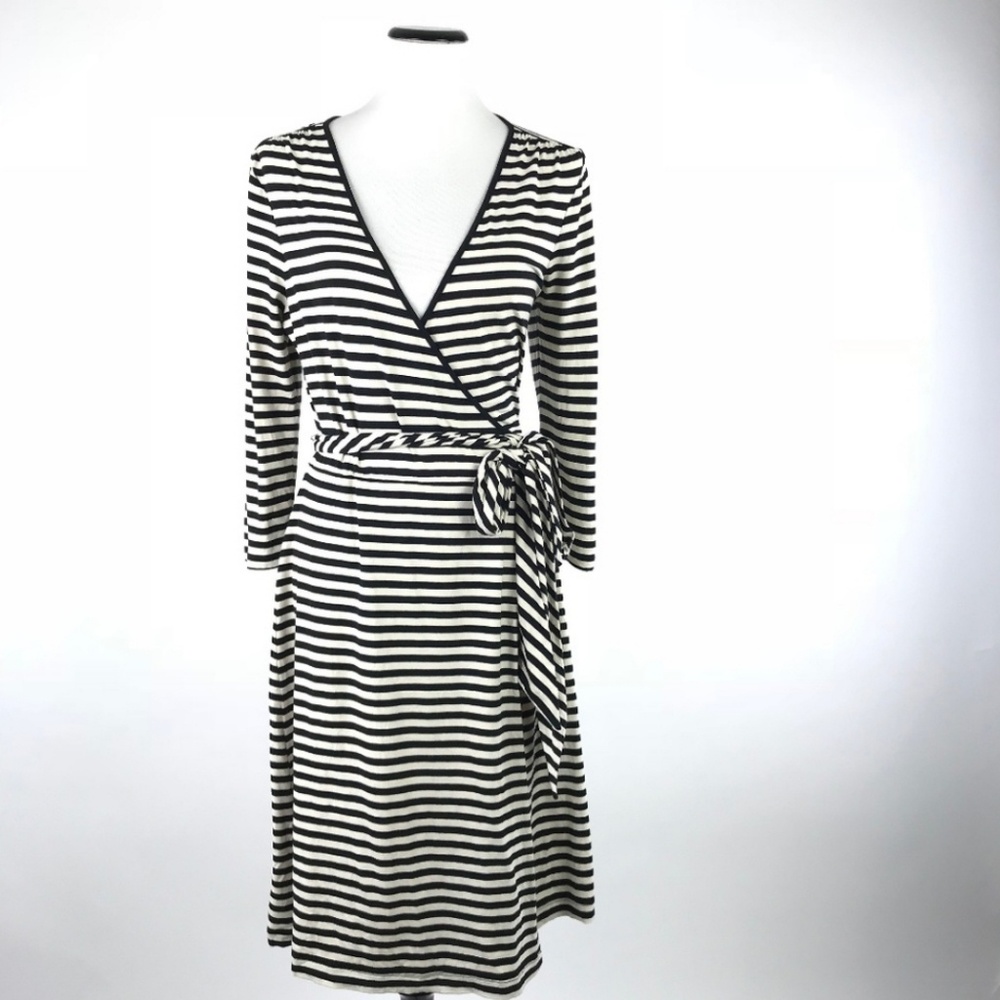 Black & White Striped Banana Republic Wrap Dress